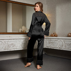 Lace Ice Silk Lace Cuff Long Sleeve Pants Set