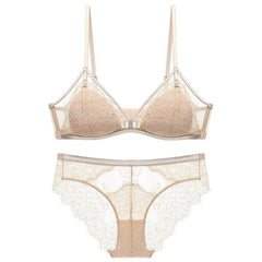 Thin Eyelash Lace Push-Up Bra Triangle Cup Wire-Free Bra Set