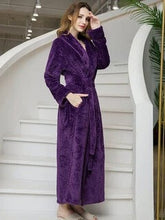 Jacquard Flannel Belt Long Sleeves Sleepwear Pajamas For Autumn Winter