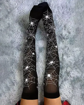 1Pair Halloween Spider Web Print Over The Knee Socks