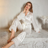 Lace Ice Silk Lace Cuff Long Sleeve Pants Set