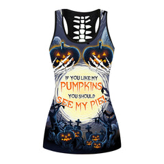 Halloween White Skull Trousers Sleeveless Top Digital Printing Casual Suit Home Clothes