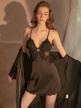Hottest Hollow Lace Two-Piece Slip Dress & Robe Set With T-Back And Belt