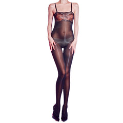 Sexy Lace Tube Top Suspenders See-Through Open Crotch One-Piece Stockings
