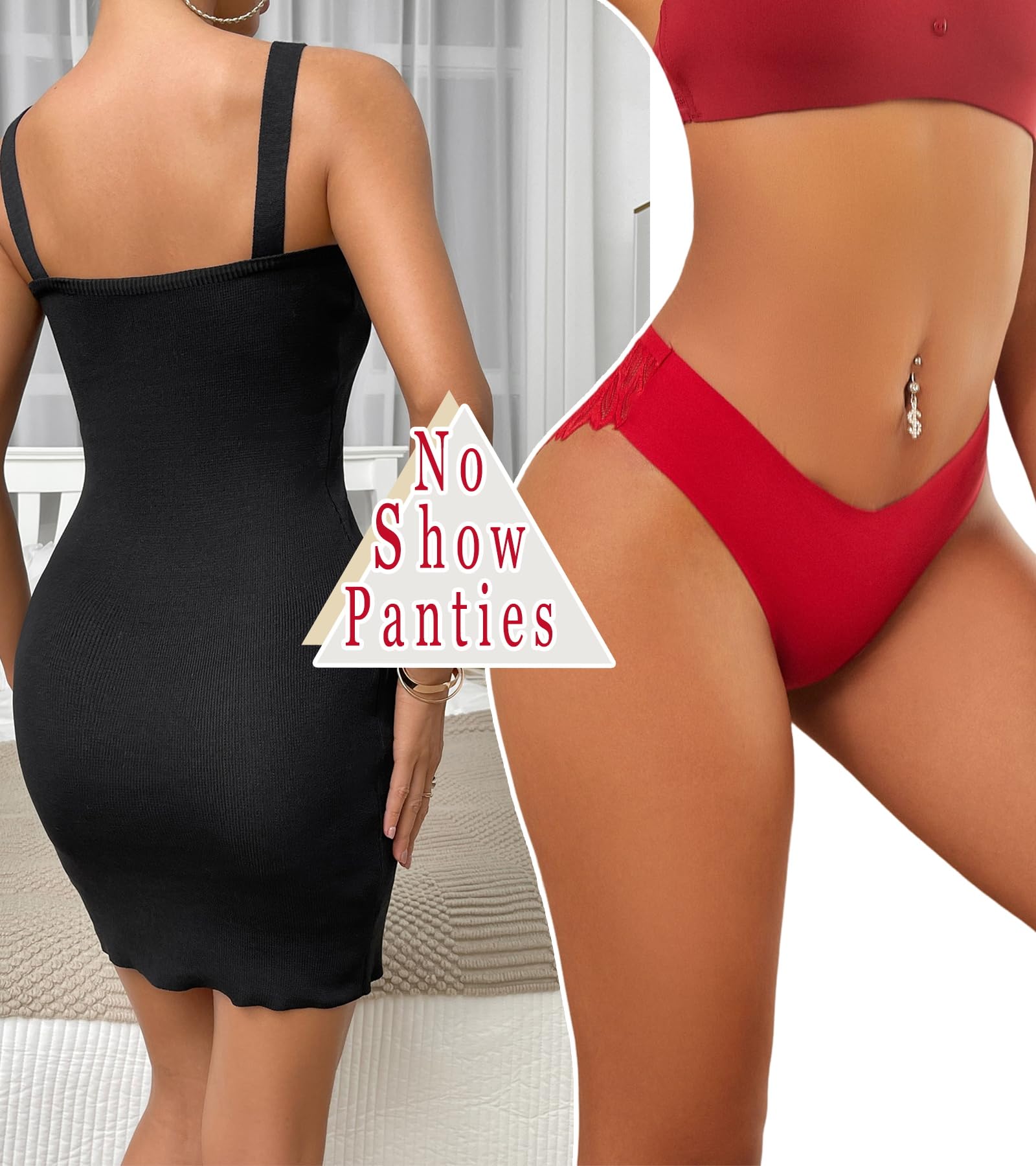 6 Pack Sexy Silky Seamless No Show Lace Bikini Lightweight Cheeky Hipster Panties