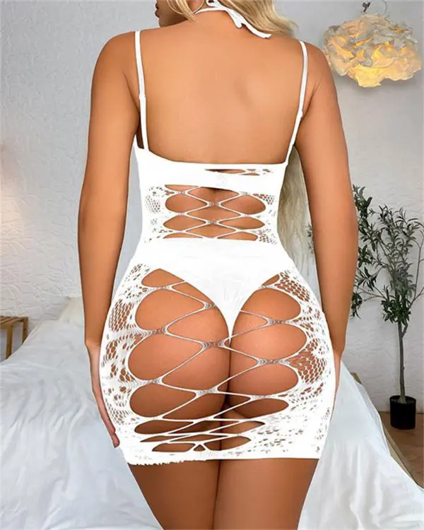 Halter Backless Hollow Out Stocking Babydoll