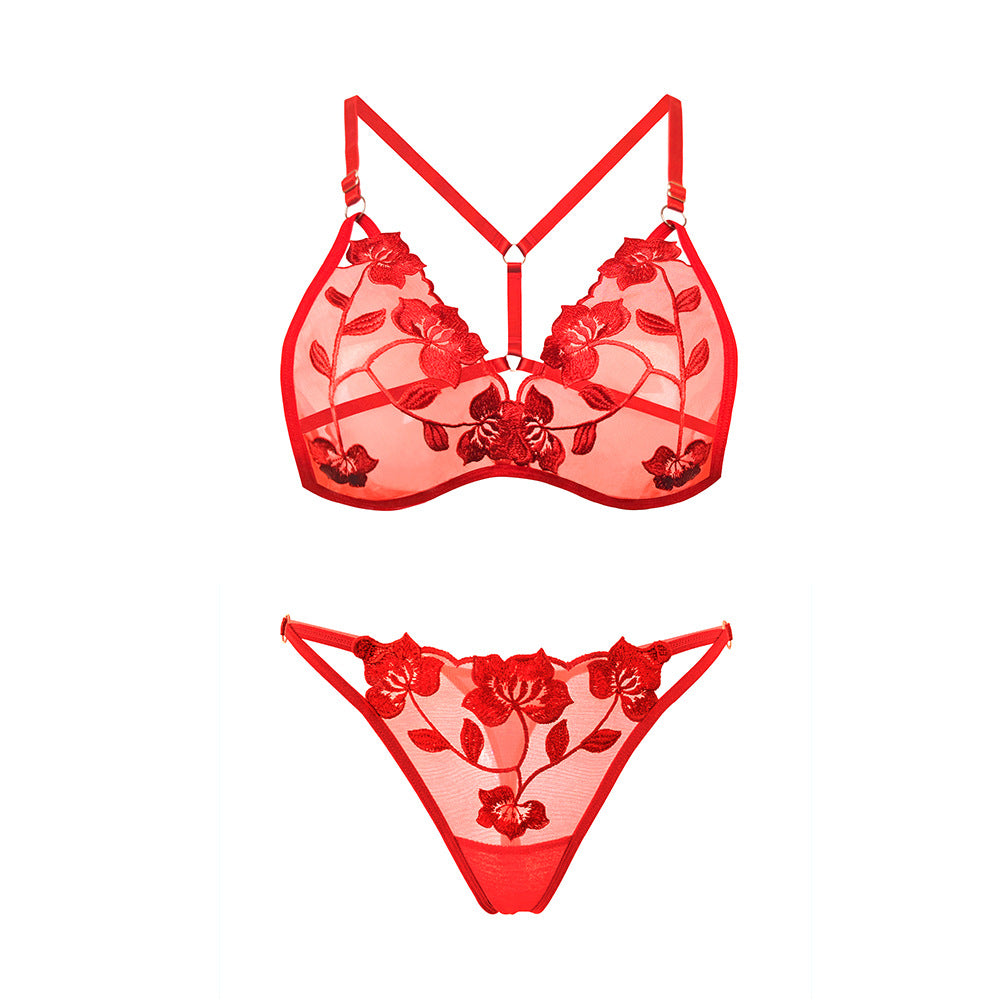 Lace Embroidery Ultra-Thin Breathable Temptation Beautiful Back Without Steel Ring Bra Set