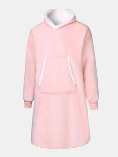 Women Flannel Wearable Blanket Hoodies Thicken Warm Patched Home Oversized Sweatshirt With Handy Pocket
