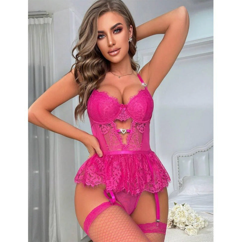 Transparent Erotic Lingerie See Through One Piece Lace Bodysuit Teddy Sets