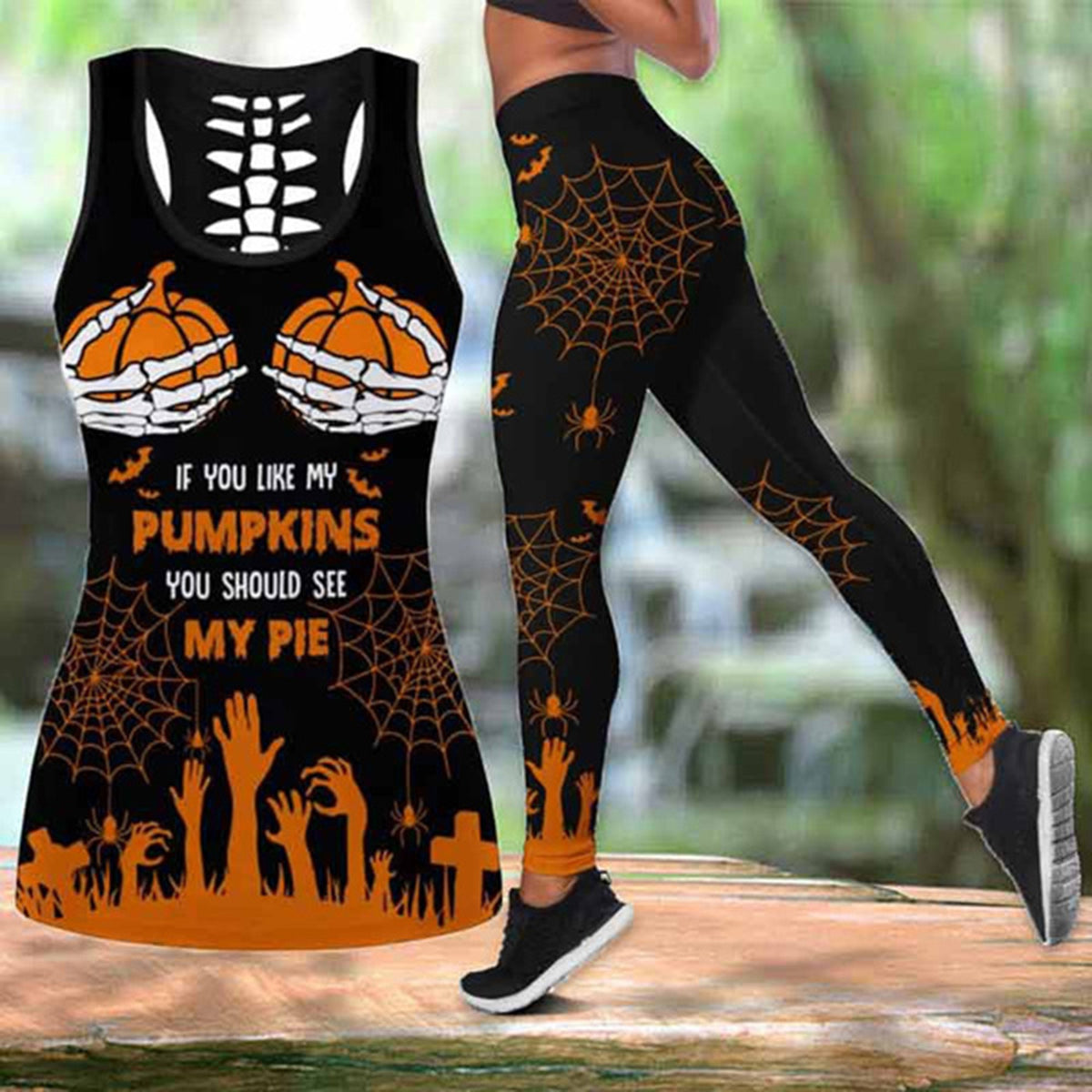 Halloween Black Skull Trousers Sleeveless Top Digital Printing Casual Suit Home Clothes