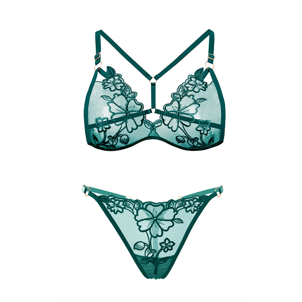 Pure Sexy Mesh Embroidery Ultra-Thin No-Wire Bra Set