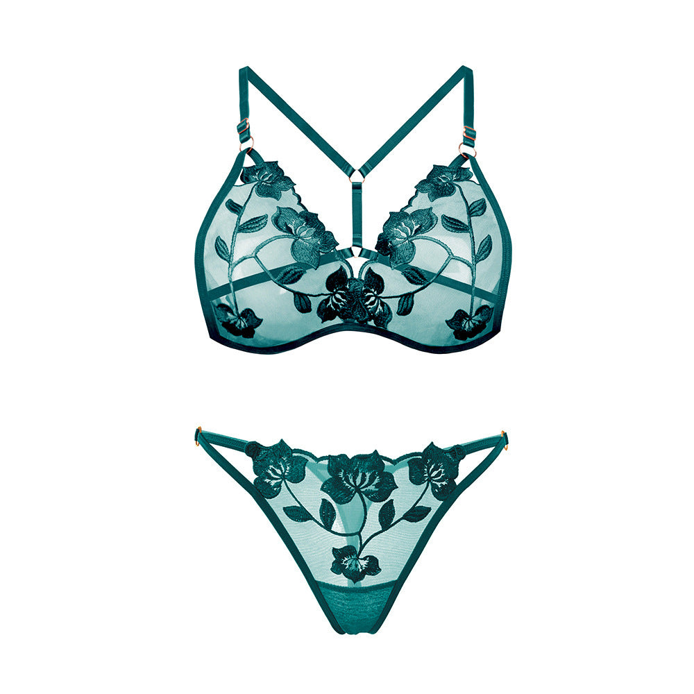 Lace Embroidery Ultra-Thin Breathable Temptation Beautiful Back Without Steel Ring Bra Set