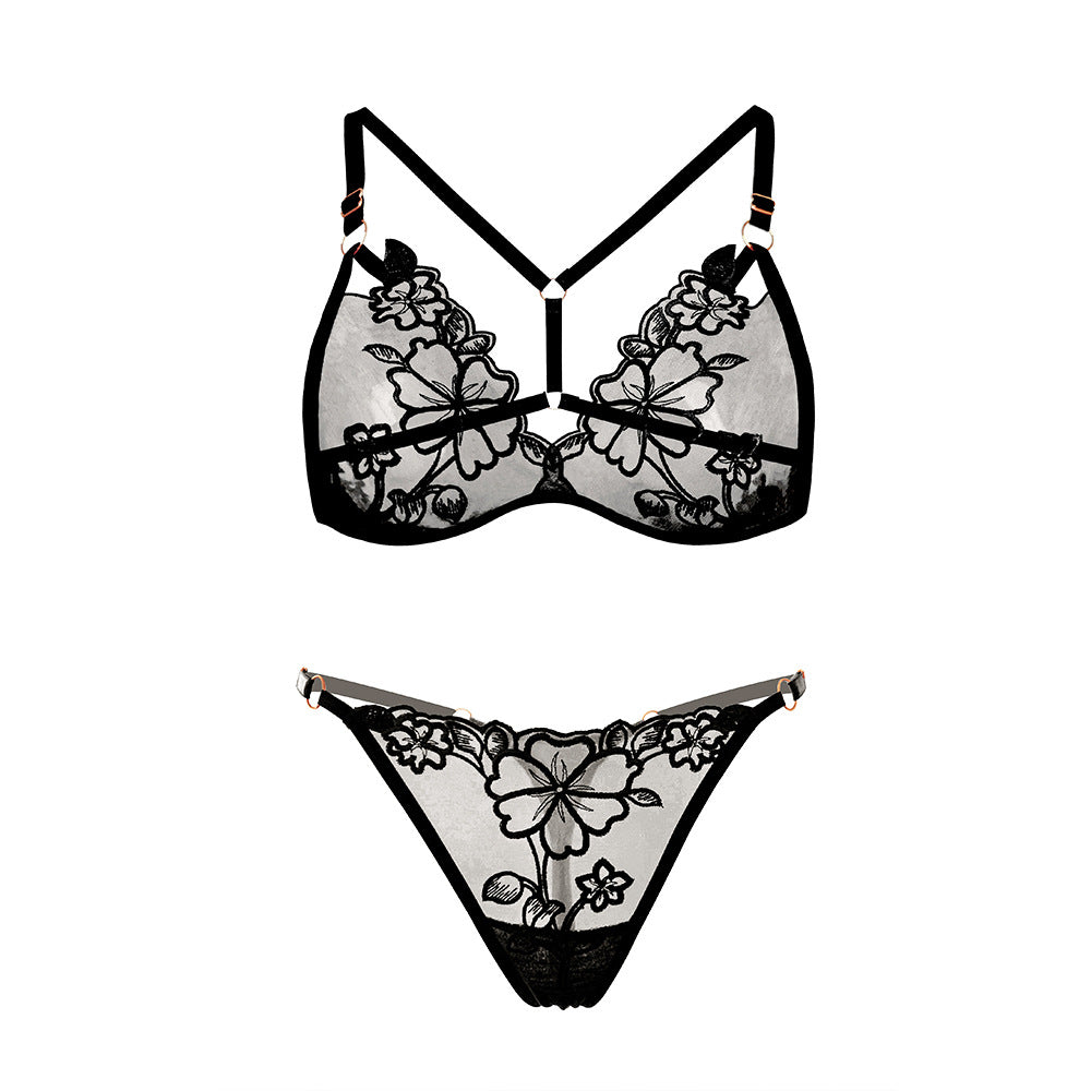 Pure Sexy Mesh Embroidery Ultra-Thin No-Wire Bra Set