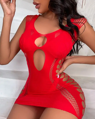 Cutout Sleeveless Fishnet Design Bodystocking Dress