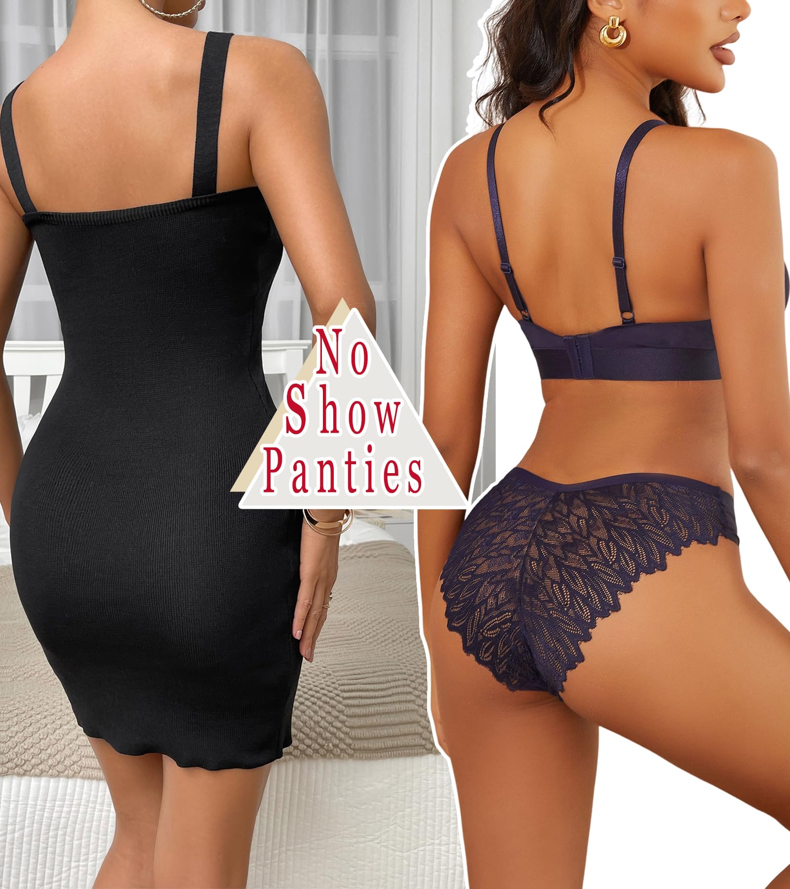 6 Pack Sexy Silky Seamless No Show Lace Bikini Lightweight Cheeky Hipster Panties