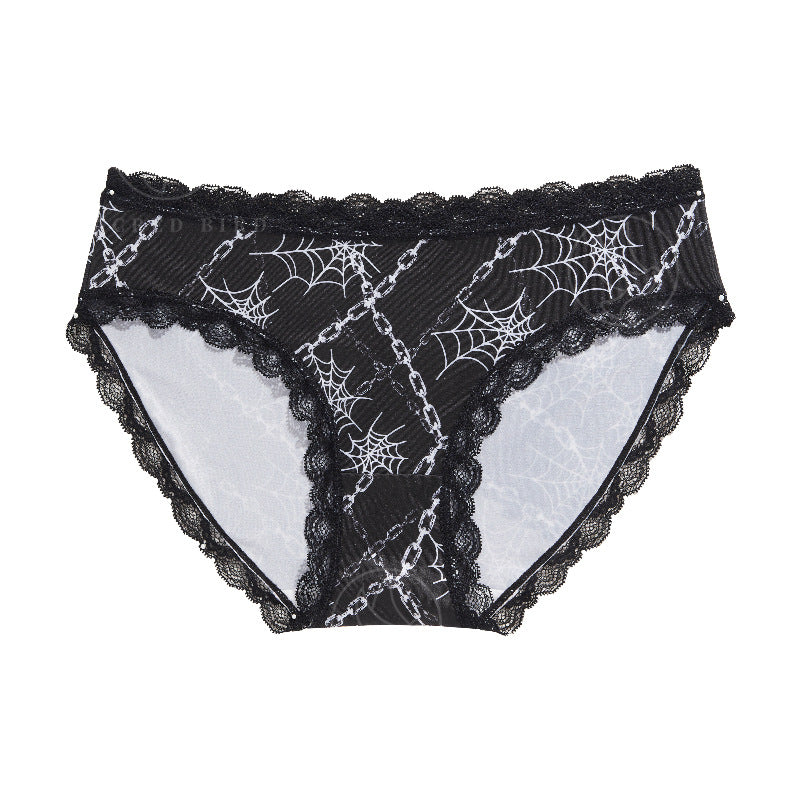 Lace Halloween Print Breathable Low-Rise Briefs
