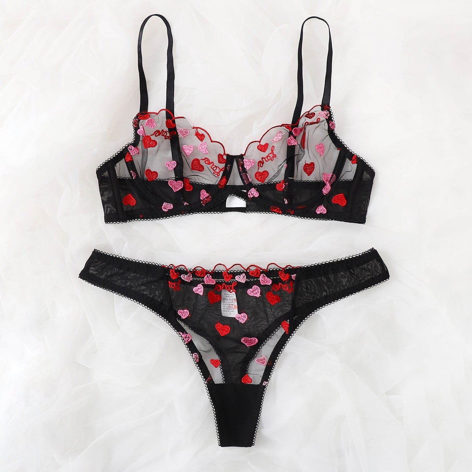 Sexy Mesh See-Through Heart Bikini Set