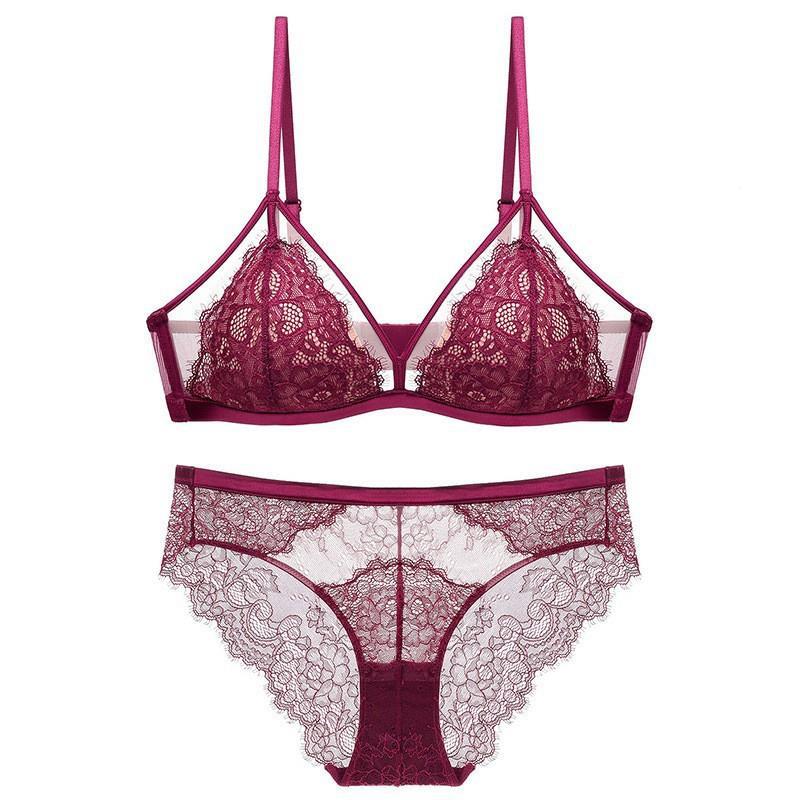 Thin Eyelash Lace Push-Up Bra Triangle Cup Wire-Free Bra Set