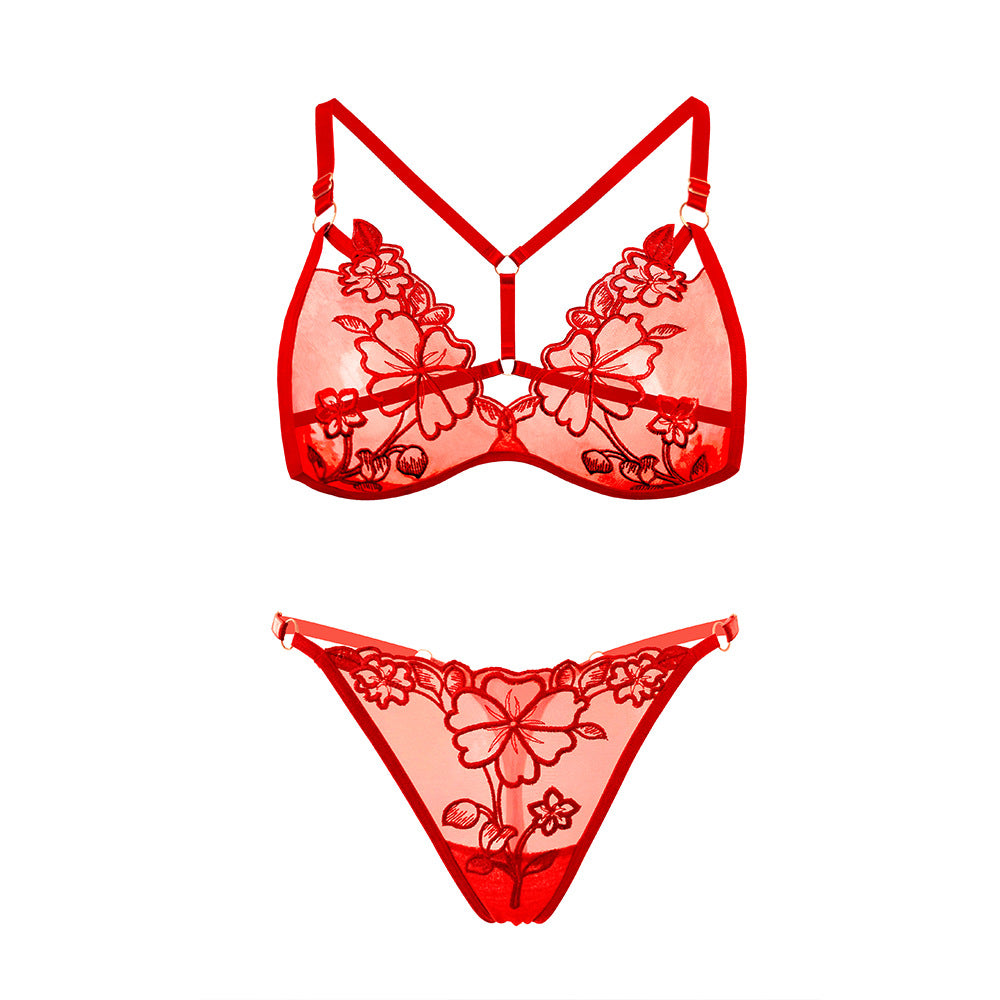 Pure Sexy Mesh Embroidery Ultra-Thin No-Wire Bra Set