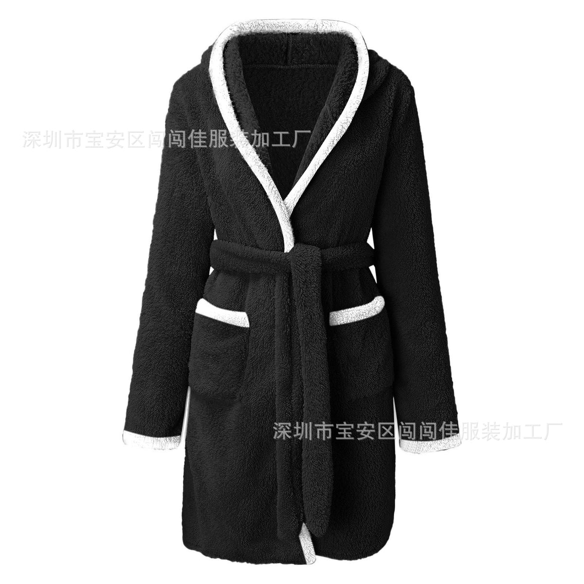 Autumn And Winter Color Matching Hooded Pajamas Plush Warm Bathrobe