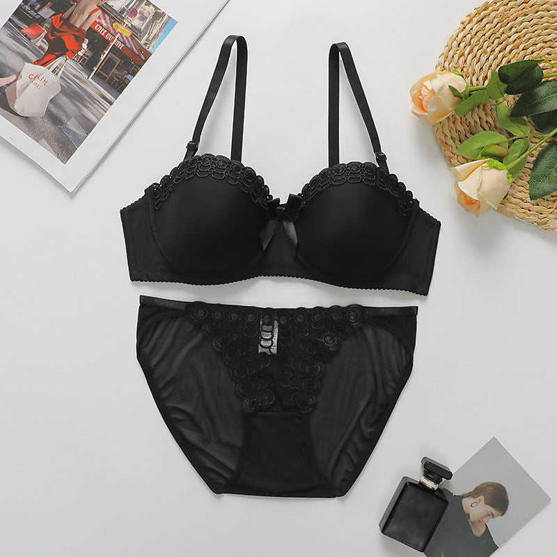 Embroidered Butterfly Underwire Non-Slip Underwear Set
