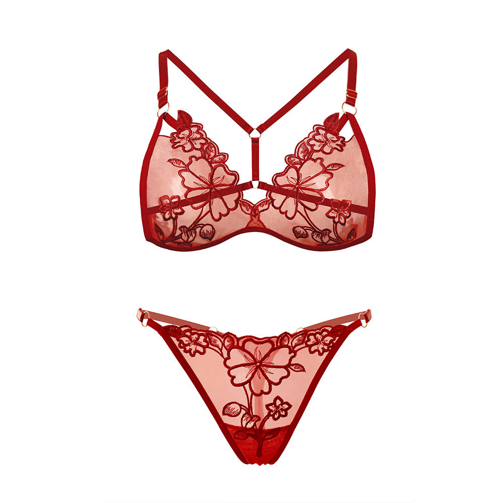 Pure Sexy Mesh Embroidery Ultra-Thin No-Wire Bra Set