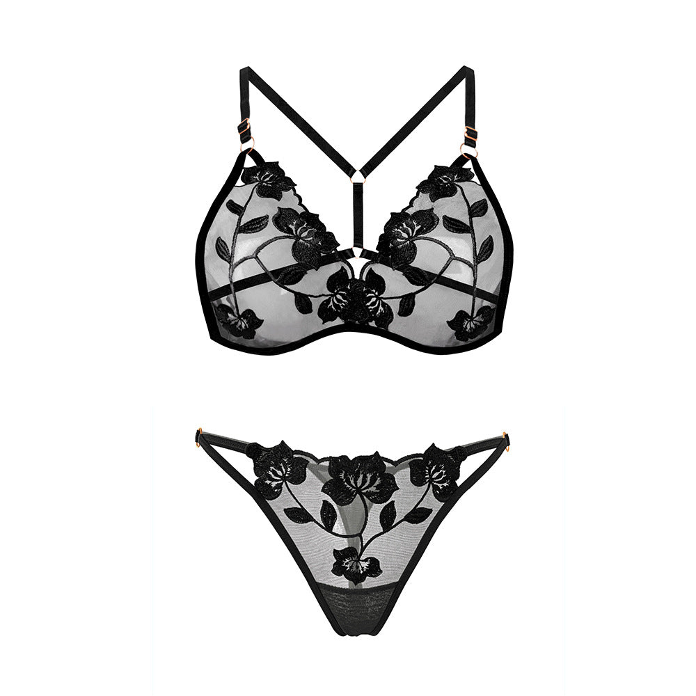Lace Embroidery Ultra-Thin Breathable Temptation Beautiful Back Without Steel Ring Bra Set