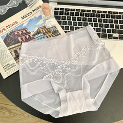 Breathable Ice Silk Lace High Waist Hip-hugging Briefs