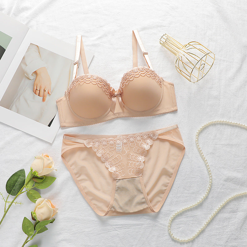 Embroidered Butterfly Underwire Non-Slip Underwear Set