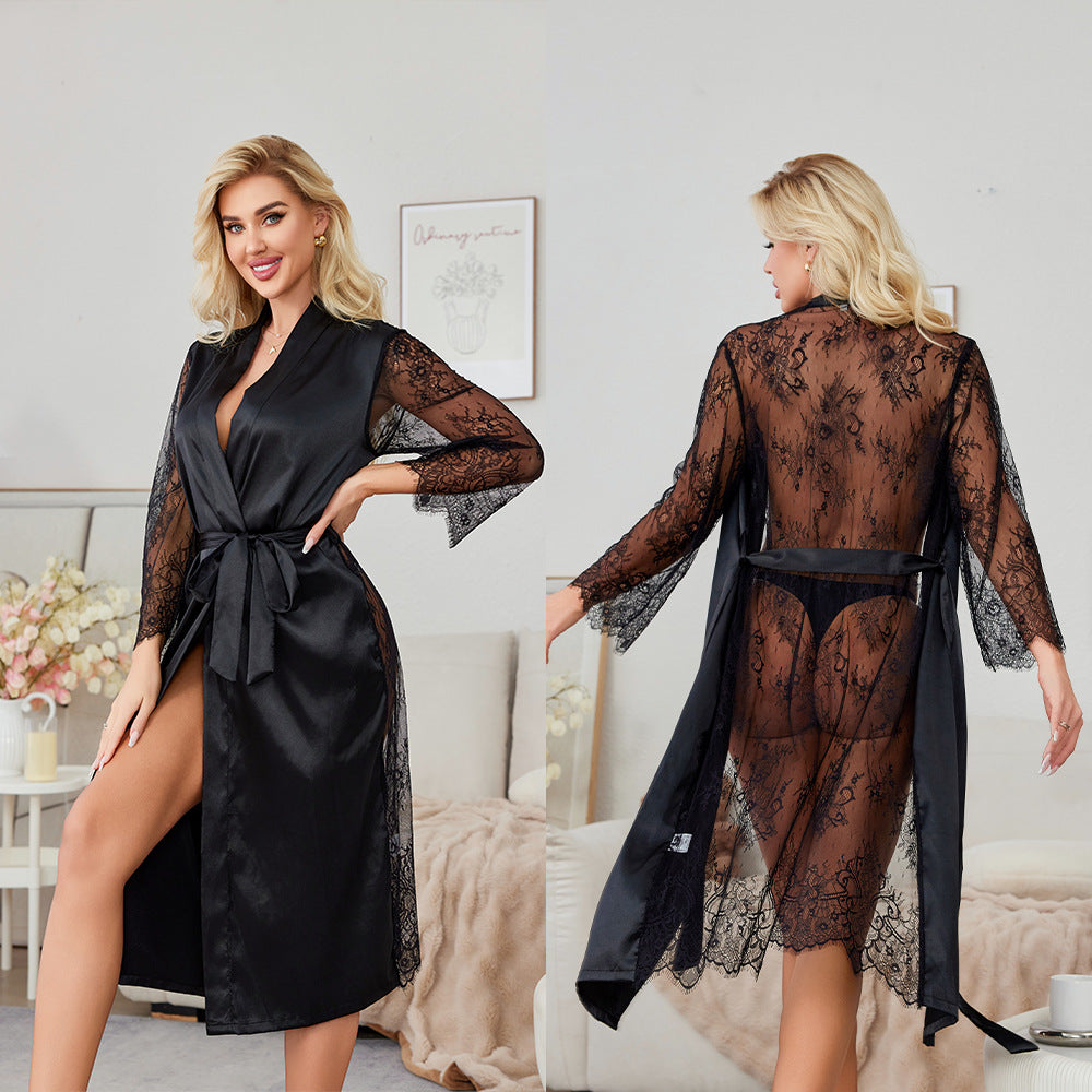 Sexy Lingerie Lace Robe Bathrobe Backless Long Robe