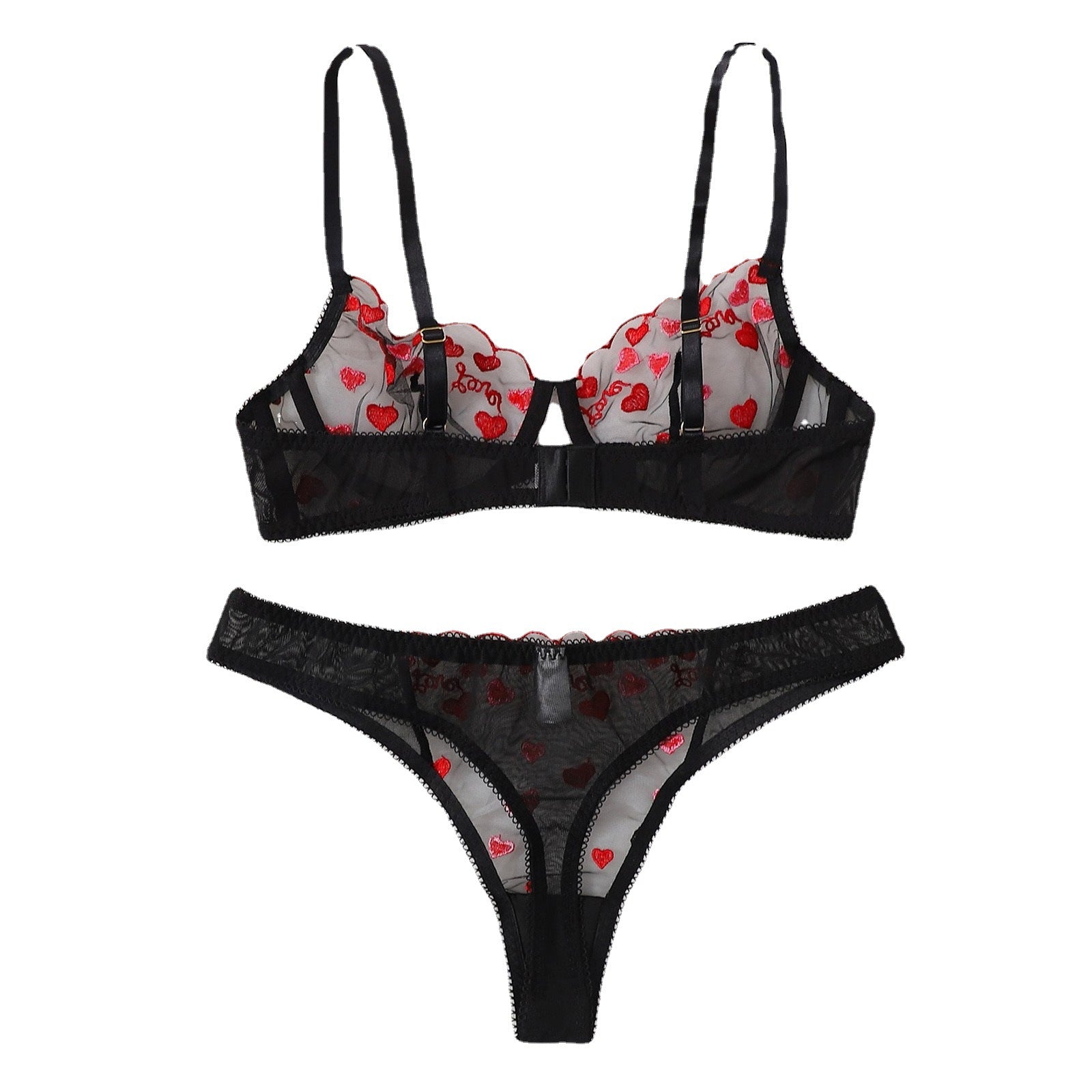Sexy Mesh See-Through Heart Bikini Set